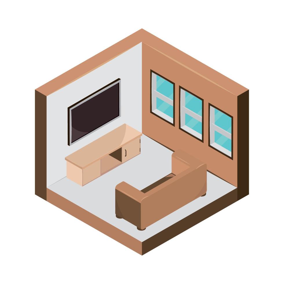 isometric living room cutaway vector