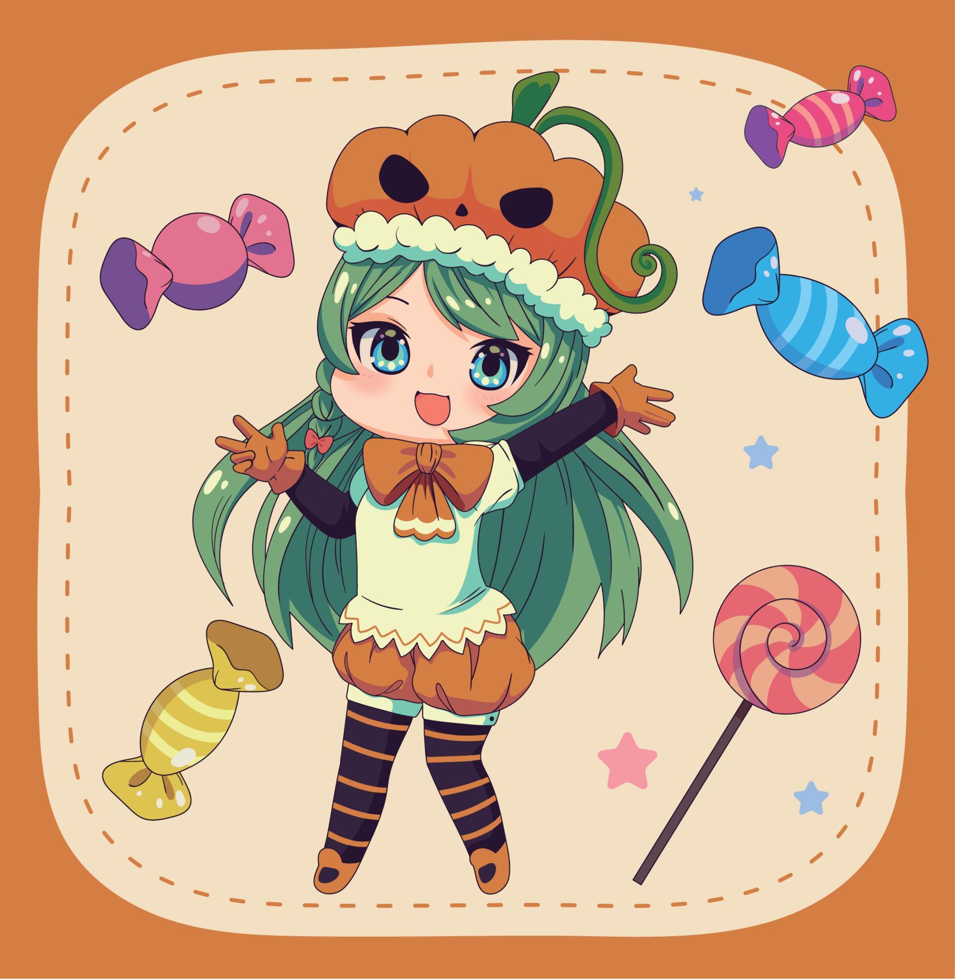 chibi girl pumpkin 11484594 Vector Art at Vecteezy