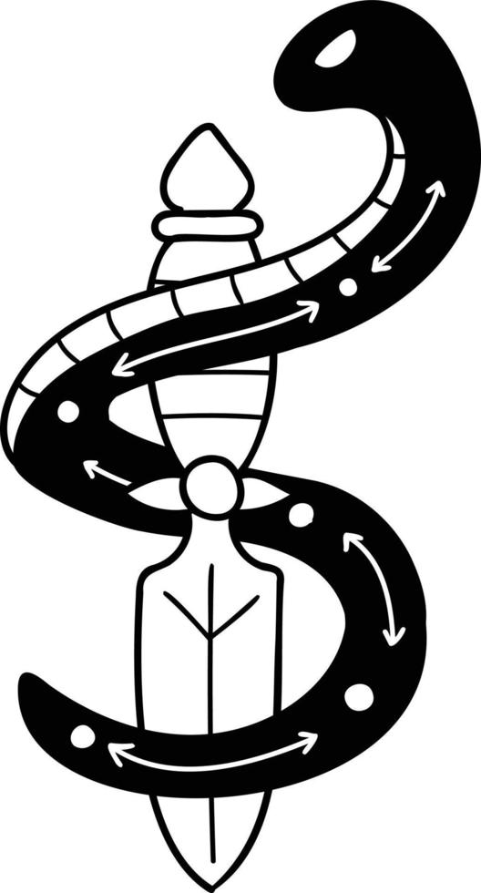 Hand Drawn boho style snake and dagger illustration vector