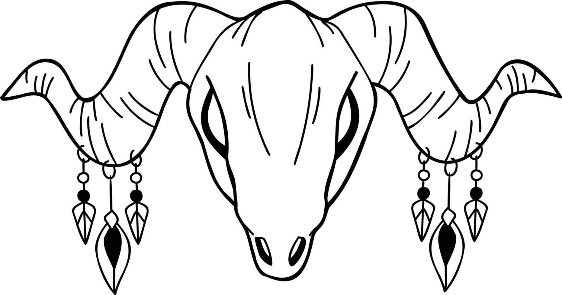 Hand Drawn buffalo horn boho style illustration vector