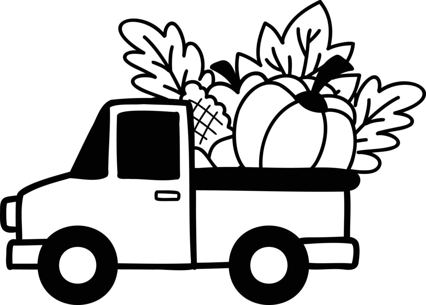 Hand Drawn Pickup truck carrying pumpkins illustration vector