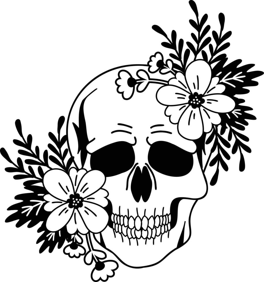 Hand Drawn skull and flowers illustration 11484867 Vector Art at Vecteezy
