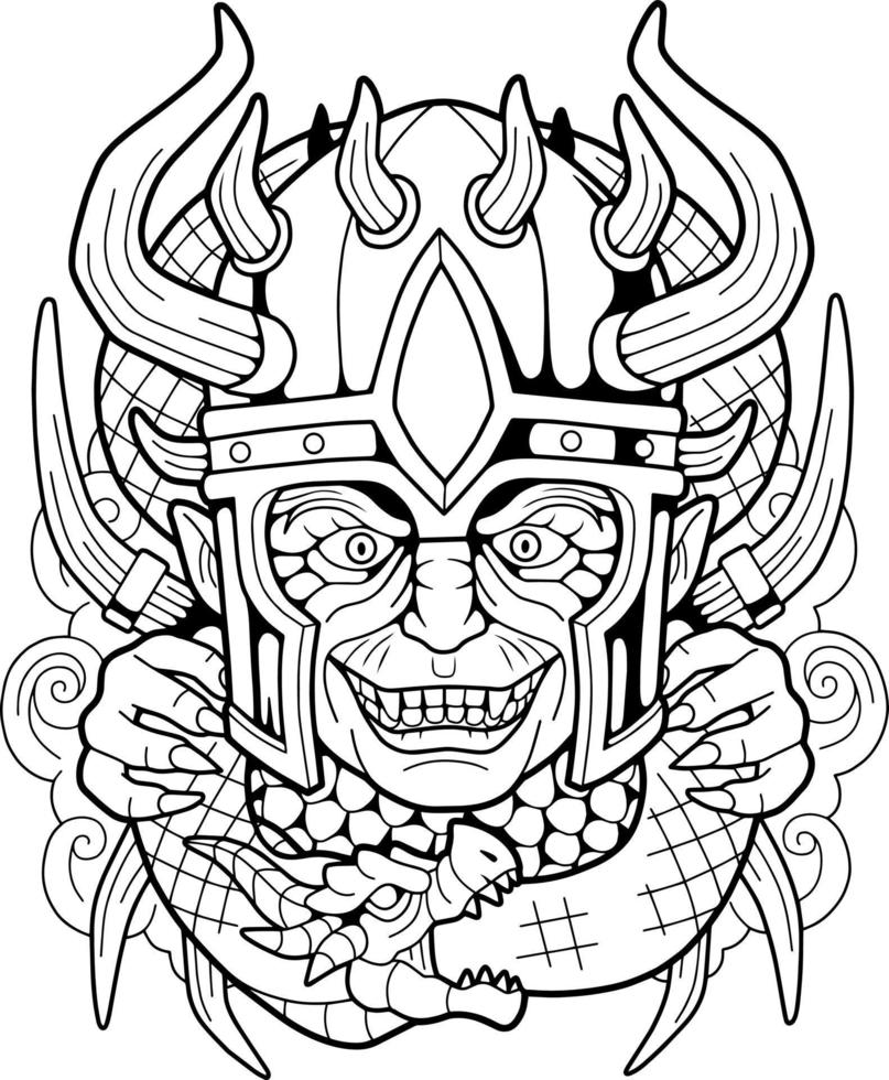 scandinavian god of deceit Loki, outline illustration design vector