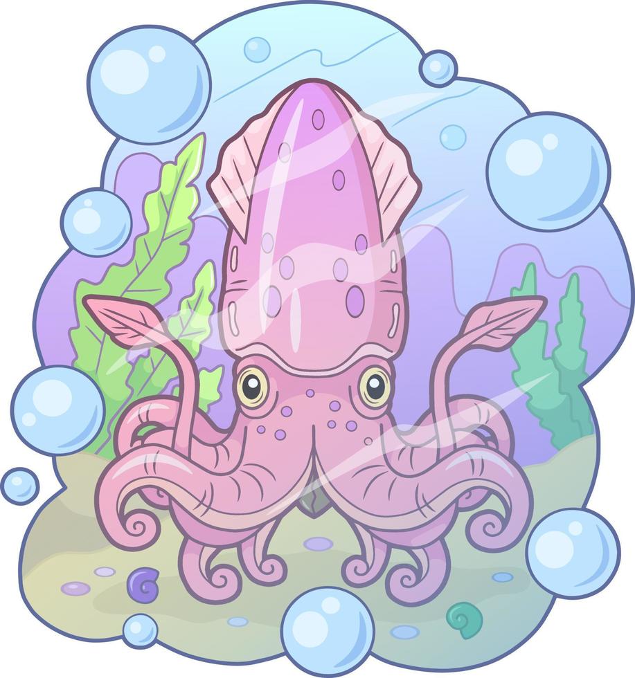 cute cartoon squid vector