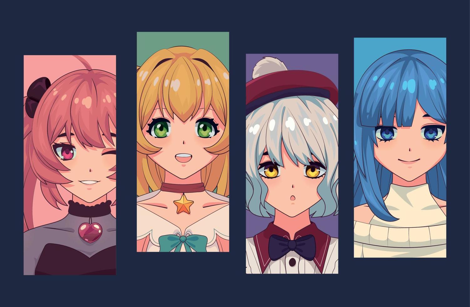 set banners of anime girls vector