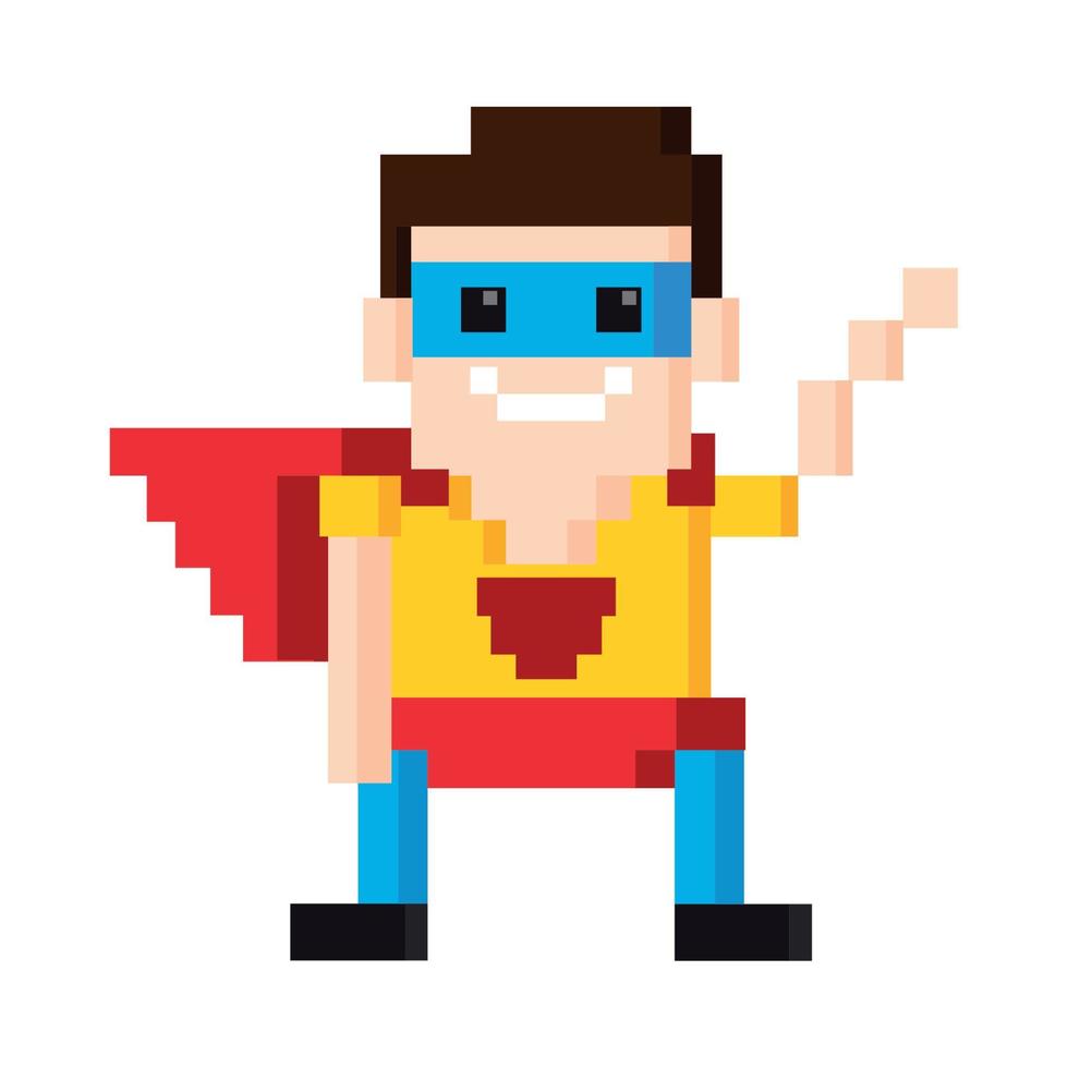 superhero man avatar pixel 8 bit vector