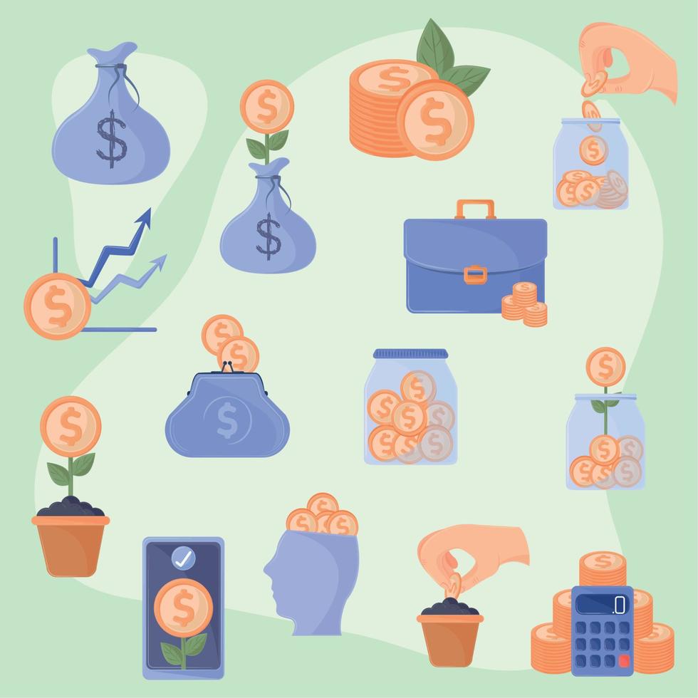 saving and investing money icons vector