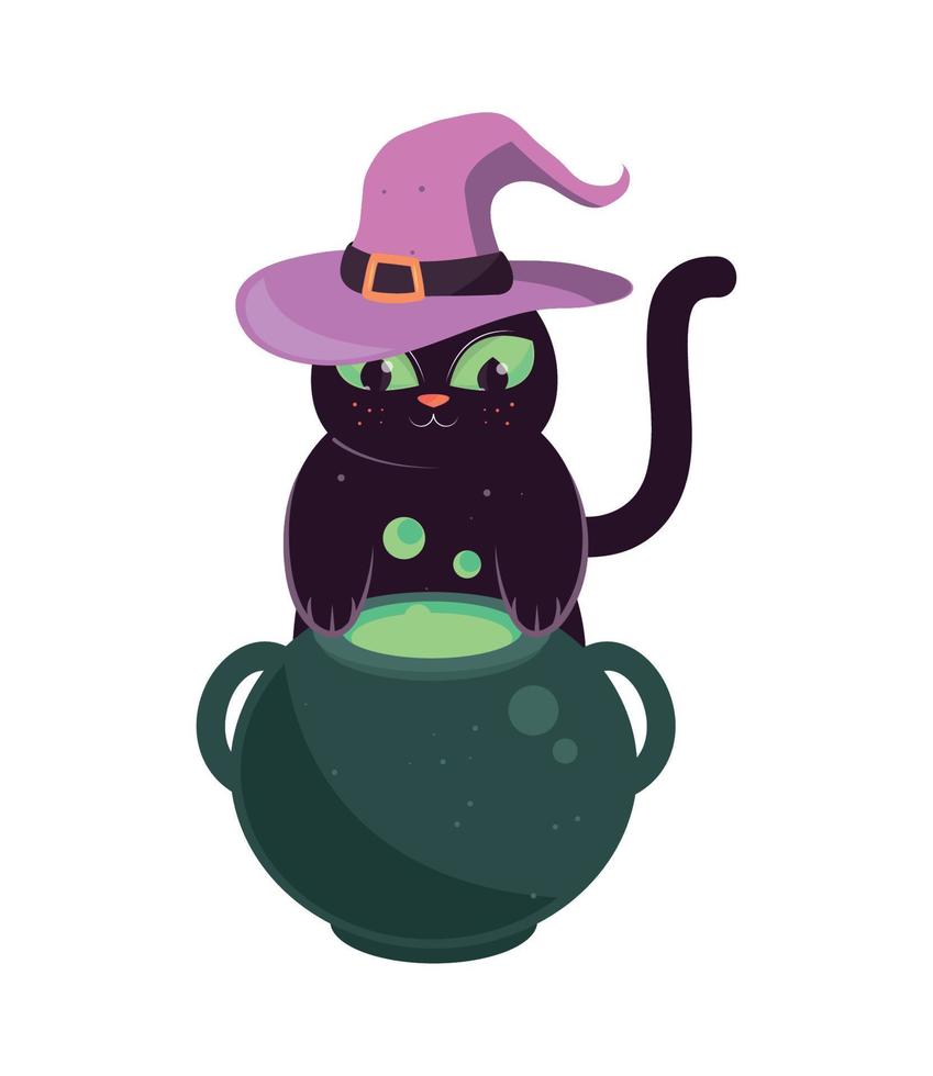 halloween cat and pot vector