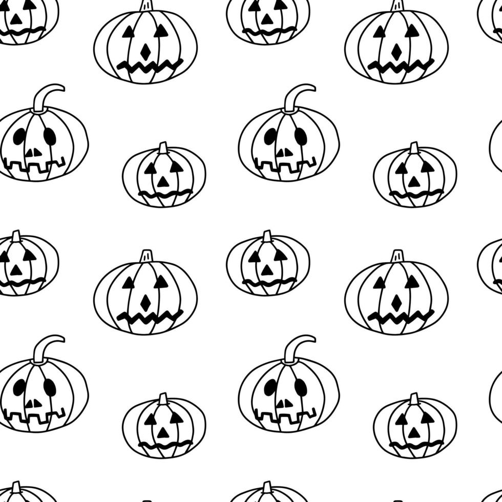 Halloween pumpkin seamless pattern vector. Doodle scary pumpkins isolated on white background vector