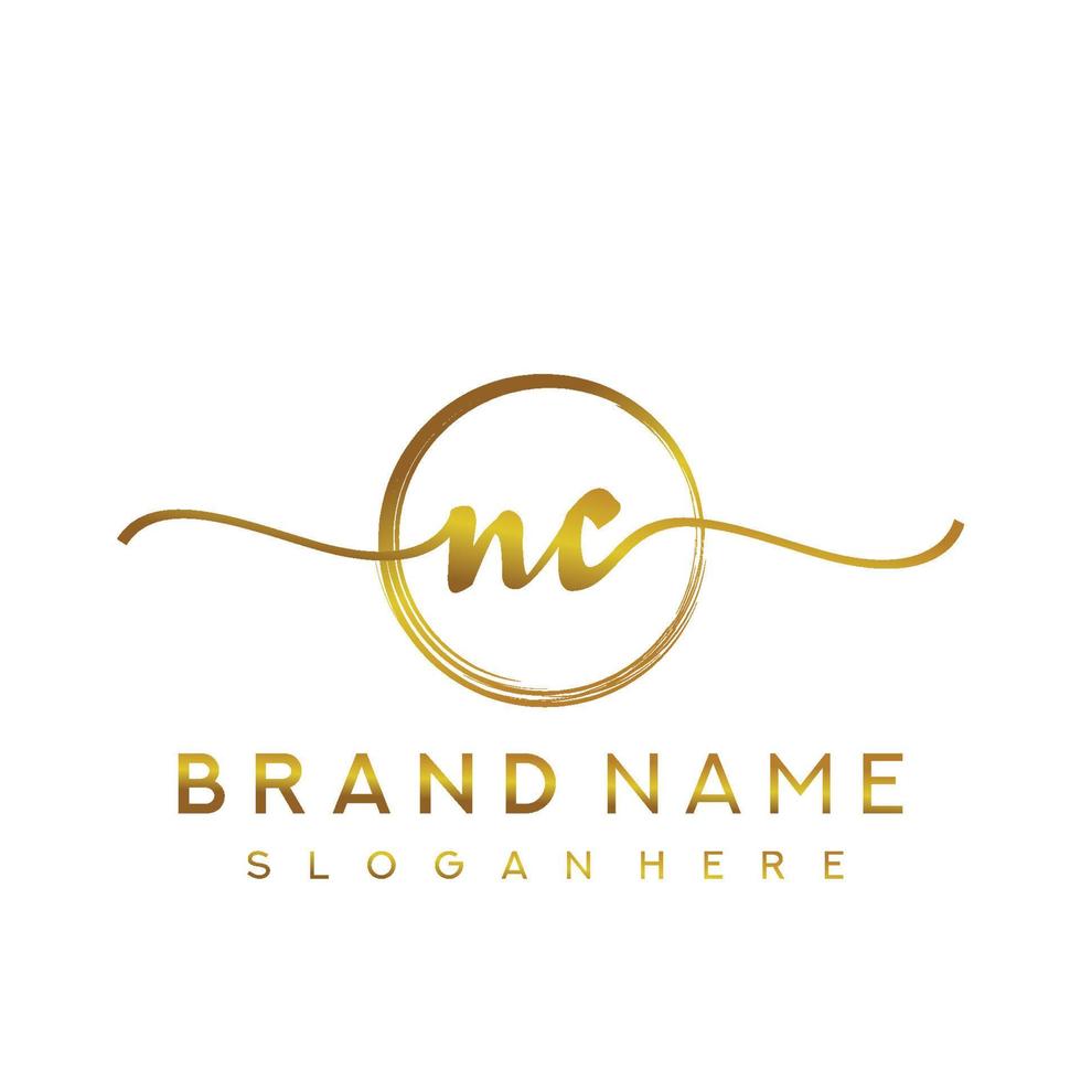 Initial NC handwriting logo with circle hand drawn template vector