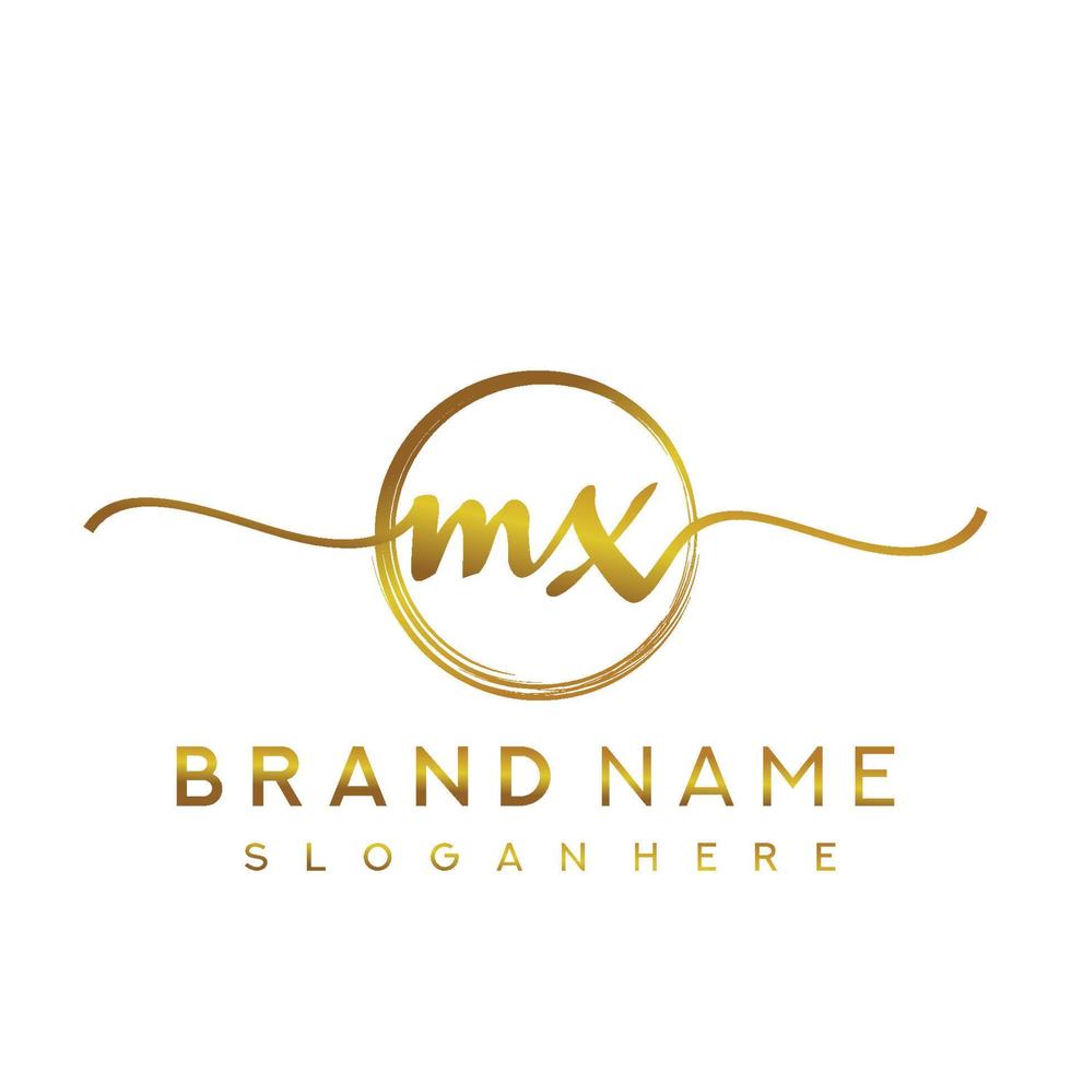 Initial MX handwriting logo with circle hand drawn template vector