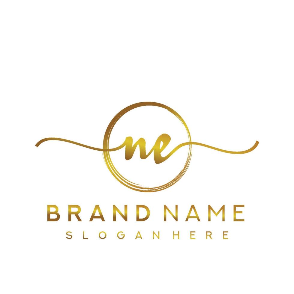 Initial NE  handwriting logo with circle hand drawn template vector