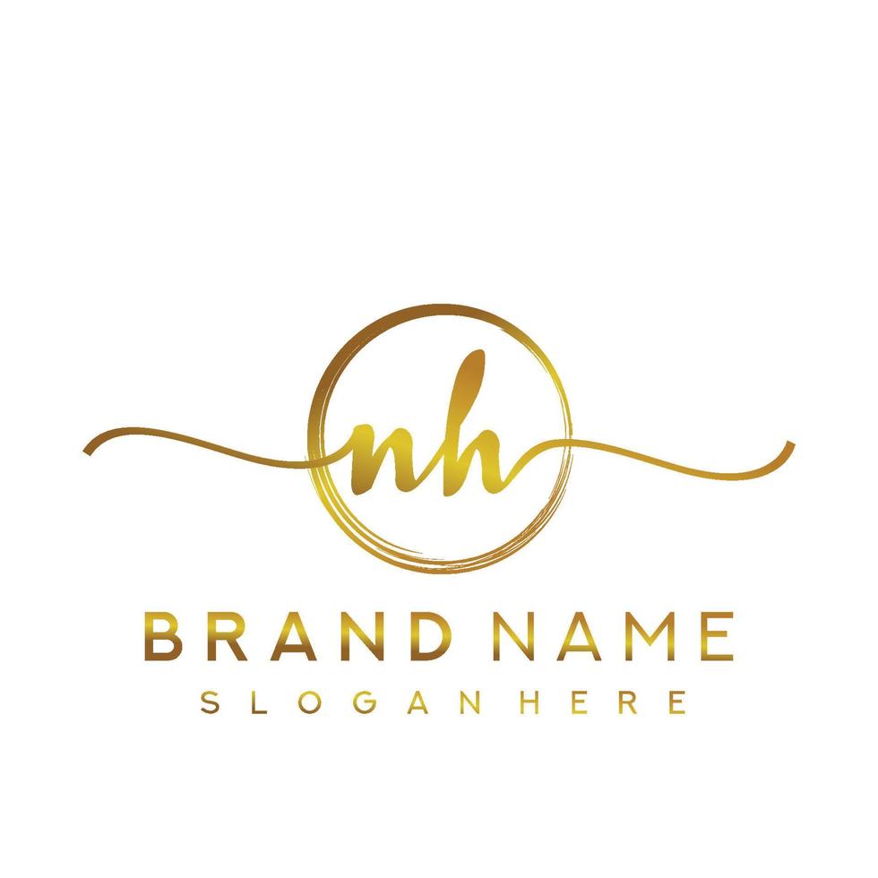 Initial NH handwriting logo with circle hand drawn template vector