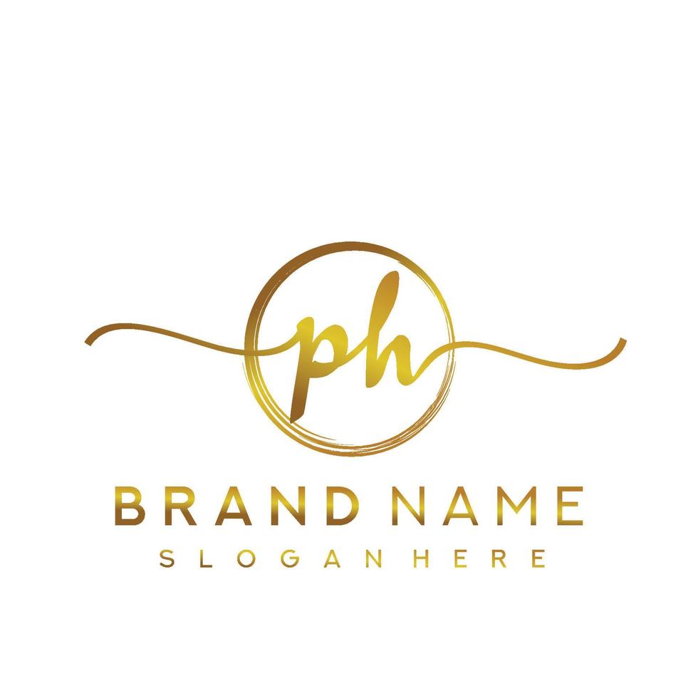 Initial PH handwriting logo with circle hand drawn template vector