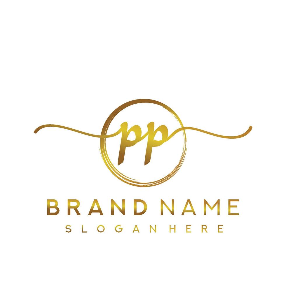 Initial PP handwriting logo with circle hand drawn template vector