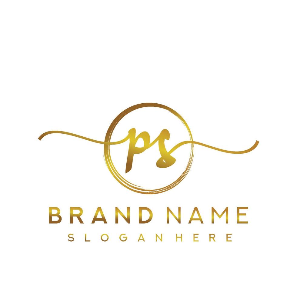 Initial PS handwriting logo with circle hand drawn template vector