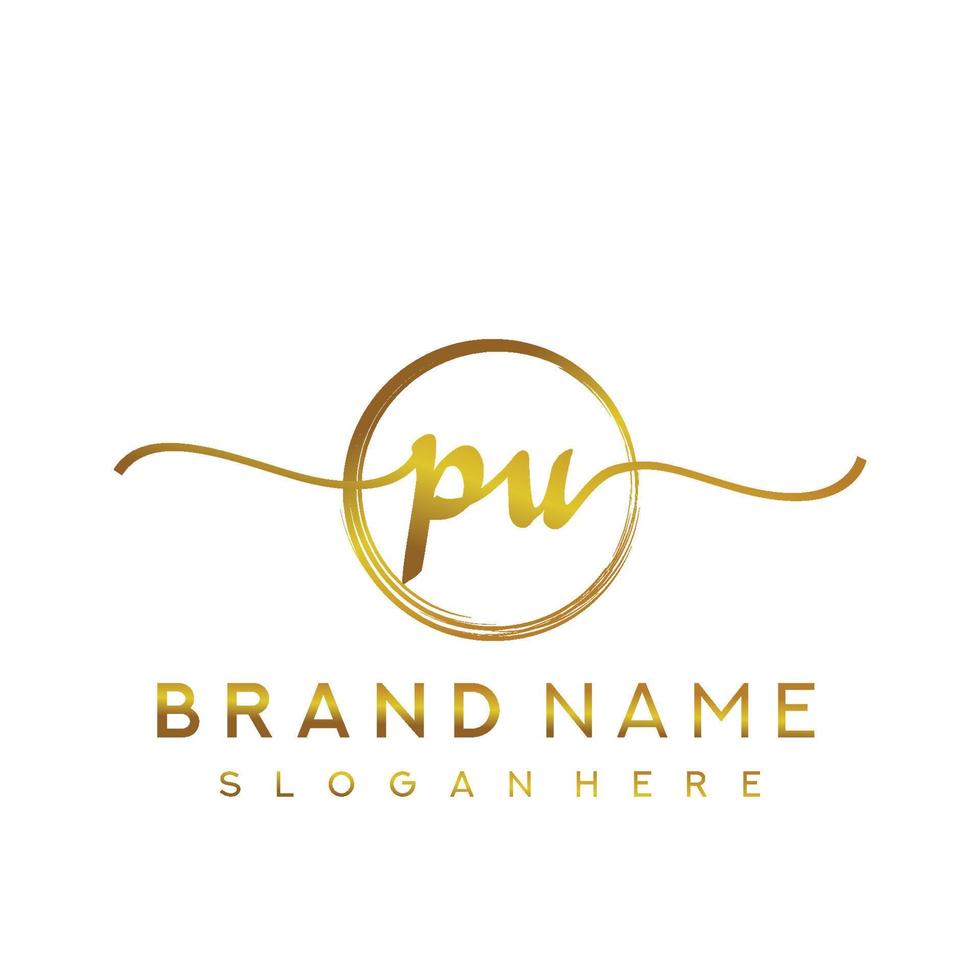 Initial PU handwriting logo with circle hand drawn template vector