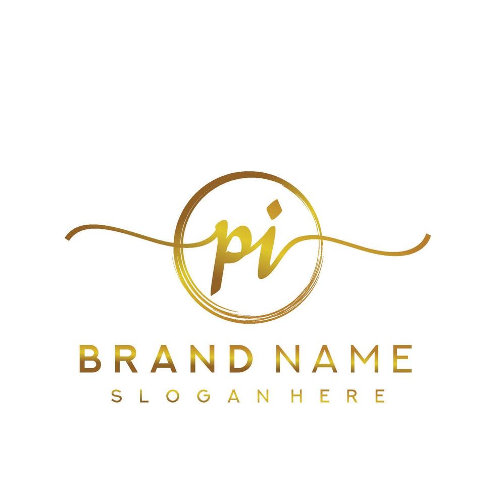 Initial PI handwriting logo with circle hand drawn template vector