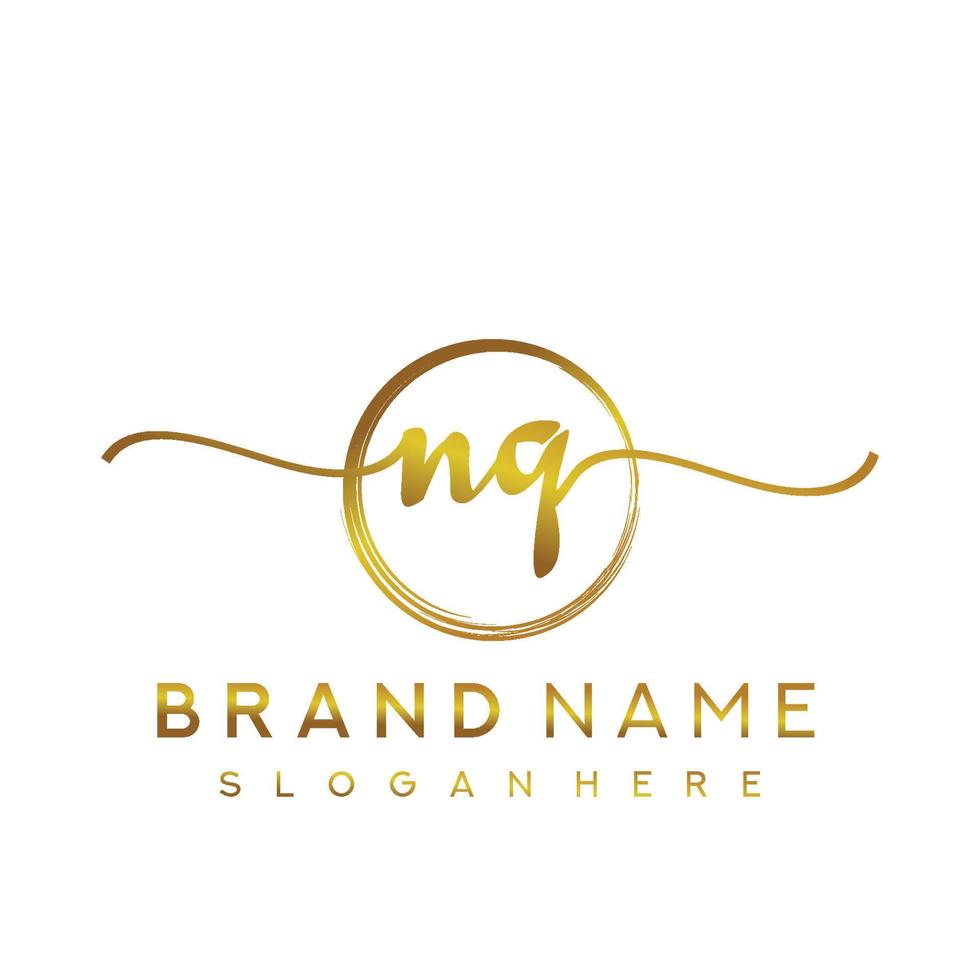 Initial NQ handwriting logo with circle hand drawn template vector