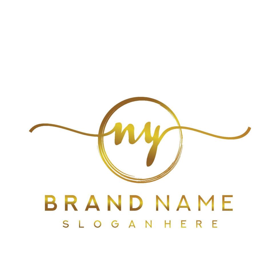 Initial NY handwriting logo with circle hand drawn template vector