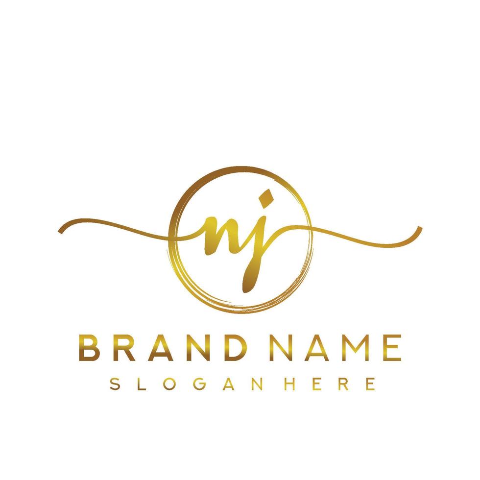 Initial NJ handwriting logo with circle hand drawn template vector