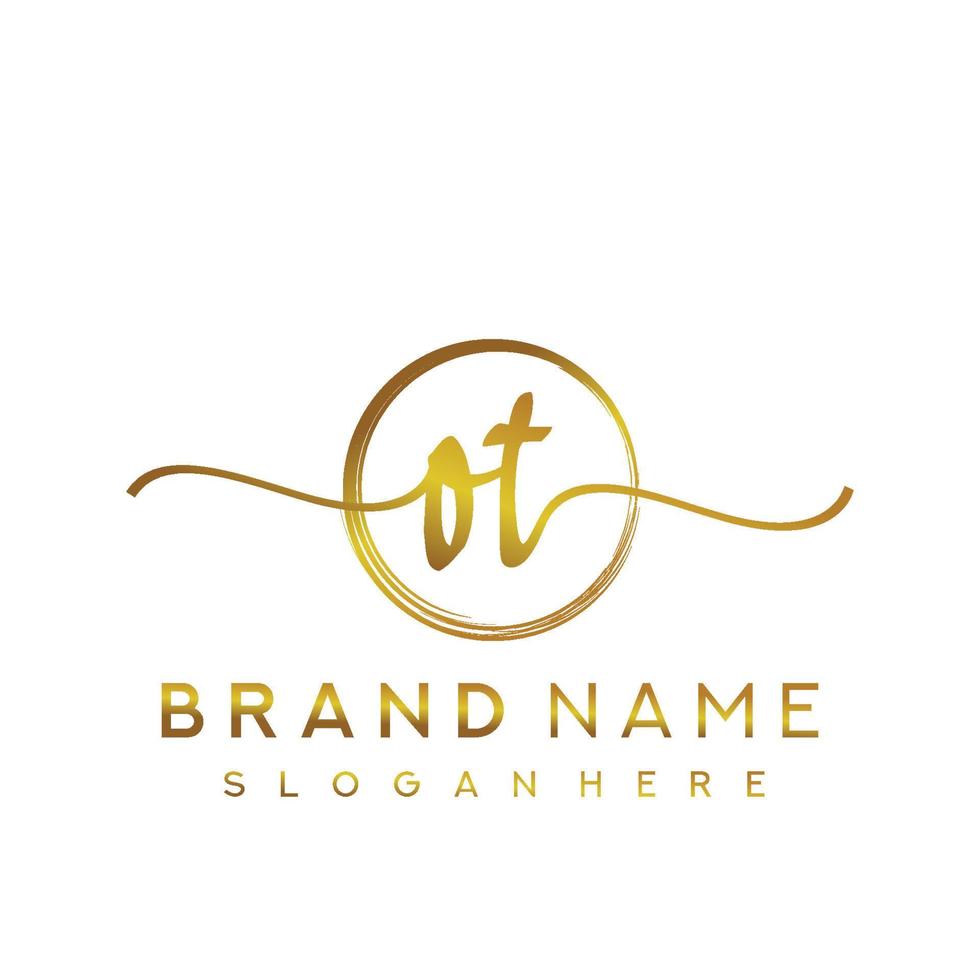 Initial OT handwriting logo with circle hand drawn template vector
