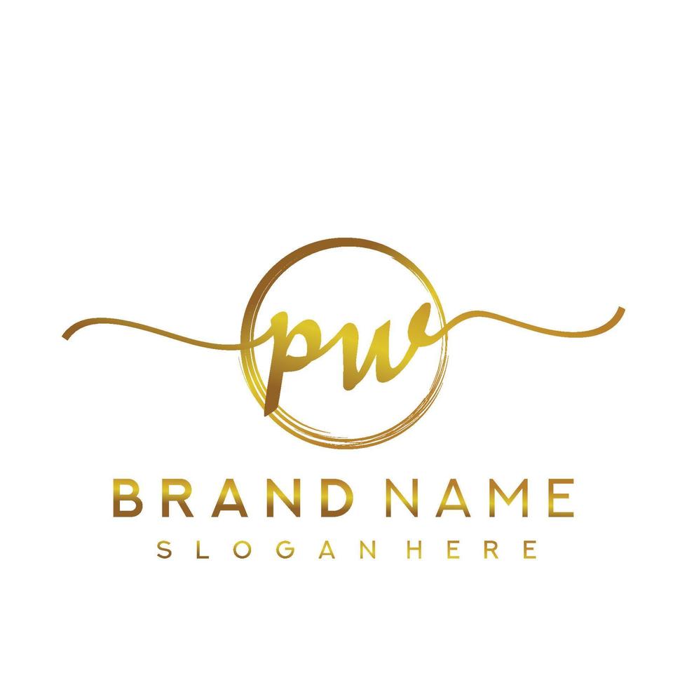 Initial PW handwriting logo with circle hand drawn template vector