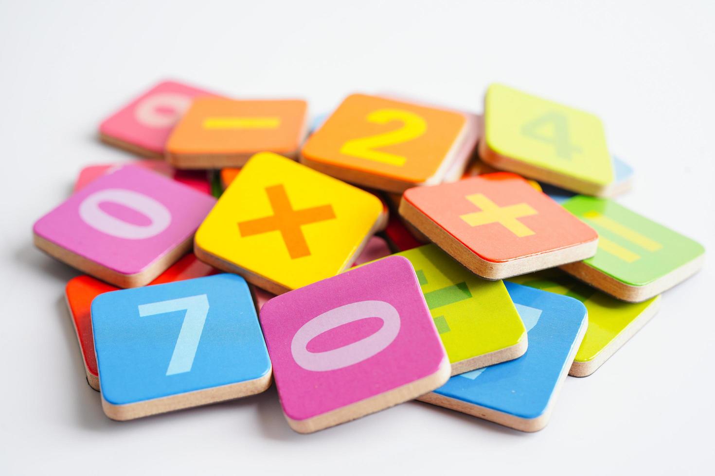 Number wood block cubes for learning Mathematic, education math concept. photo