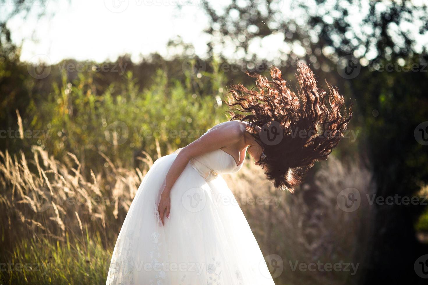 Lovely couple spends time in the field photo