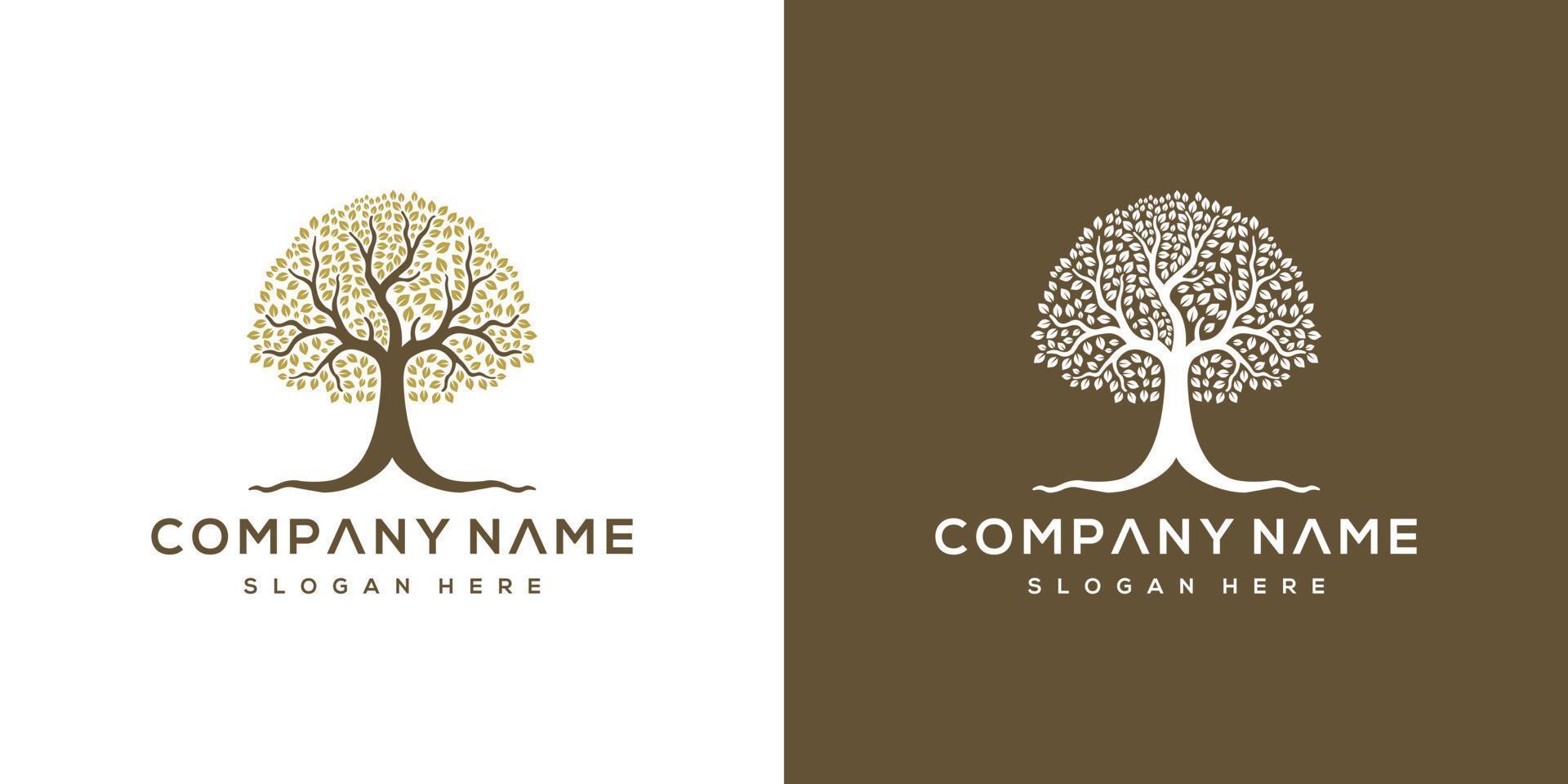 black oak tree logo and roots design vector