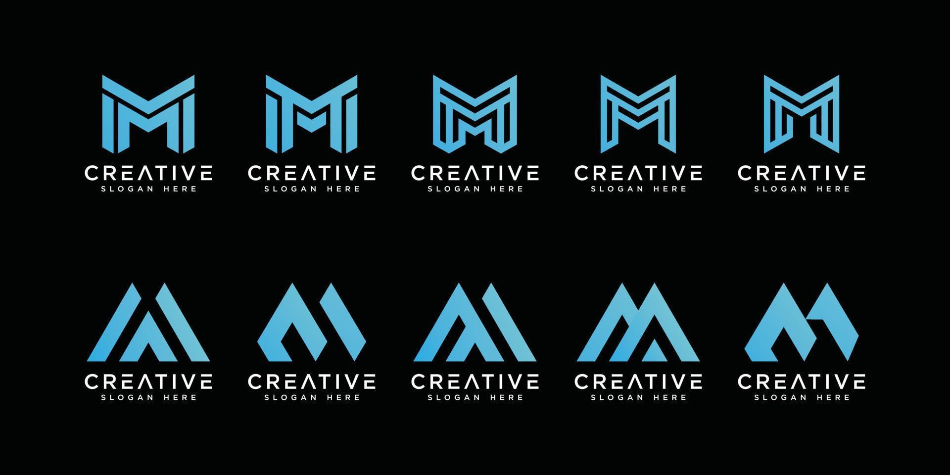 set of initials letter M abstract logo vector design