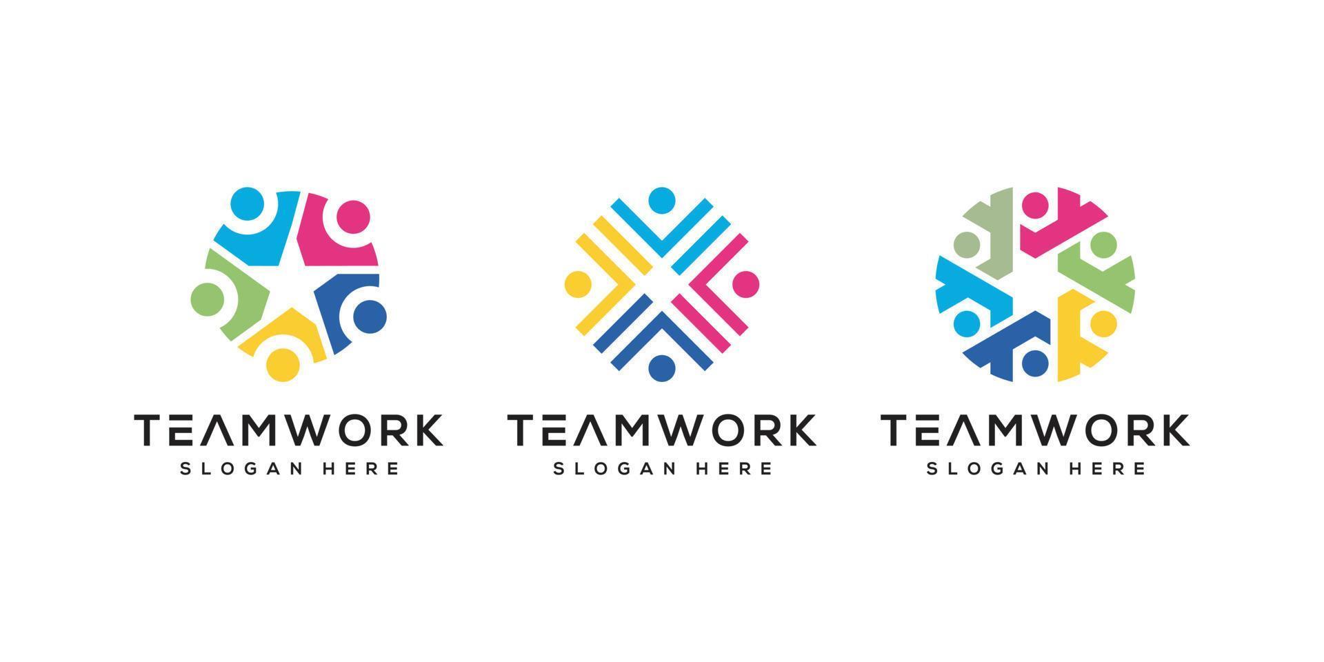 teamwork people community logo design vector