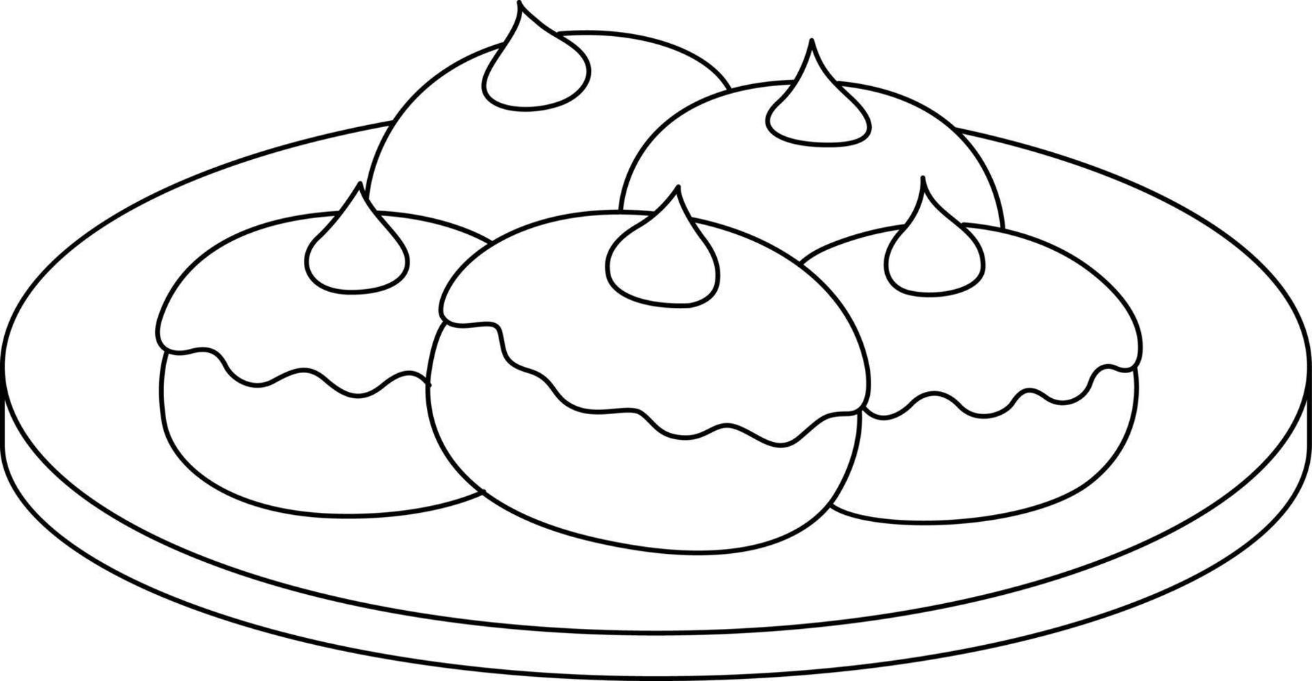 Hanukkah Sufganiyah Isolated Coloring Page vector