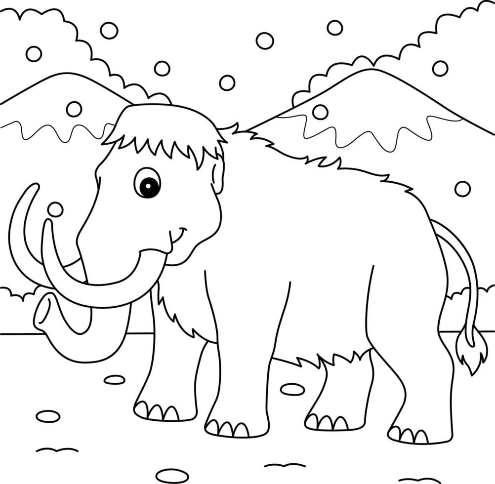 página para colorear de animales mamut para niños vector