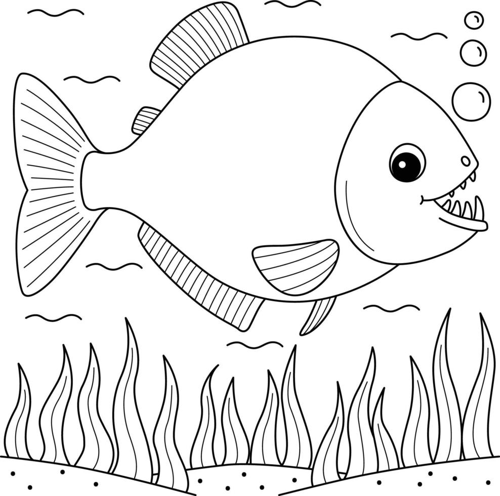 Piranha Animal Coloring Page for Kids vector