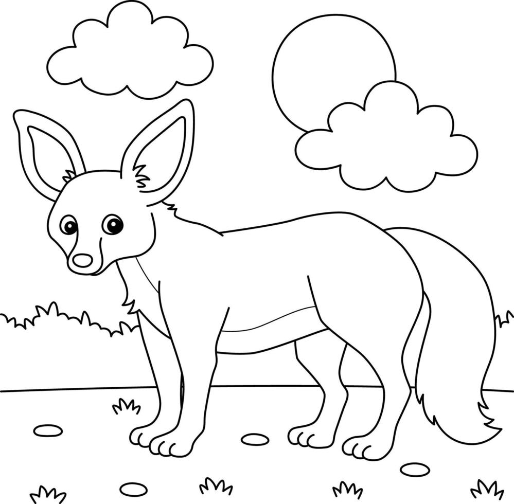 Bat-Eared Fox Animal Coloring Page for Kids vector