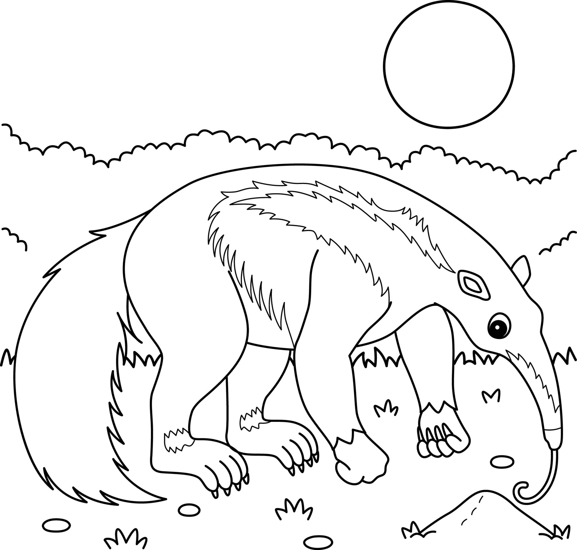 Giant Anteater Animal Coloring - Giant Anteater Animal Coloring Page For Kids Free Vector 