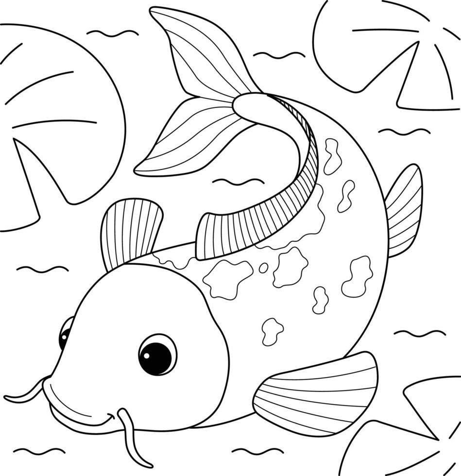 página para colorear de animales koi para niños vector