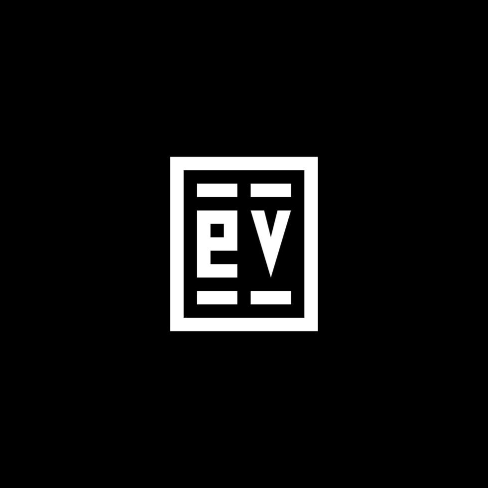 EV initial logo with square rectangular shape style vector