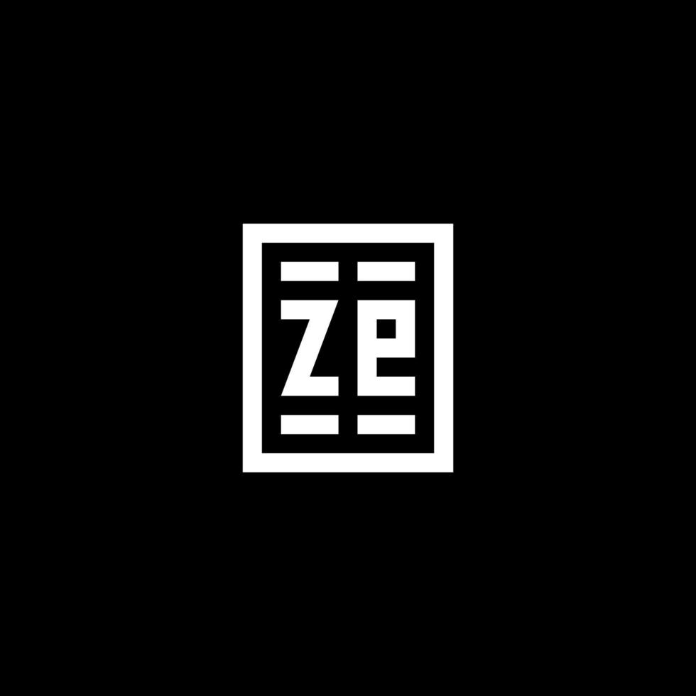 ZE initial logo with square rectangular shape style vector