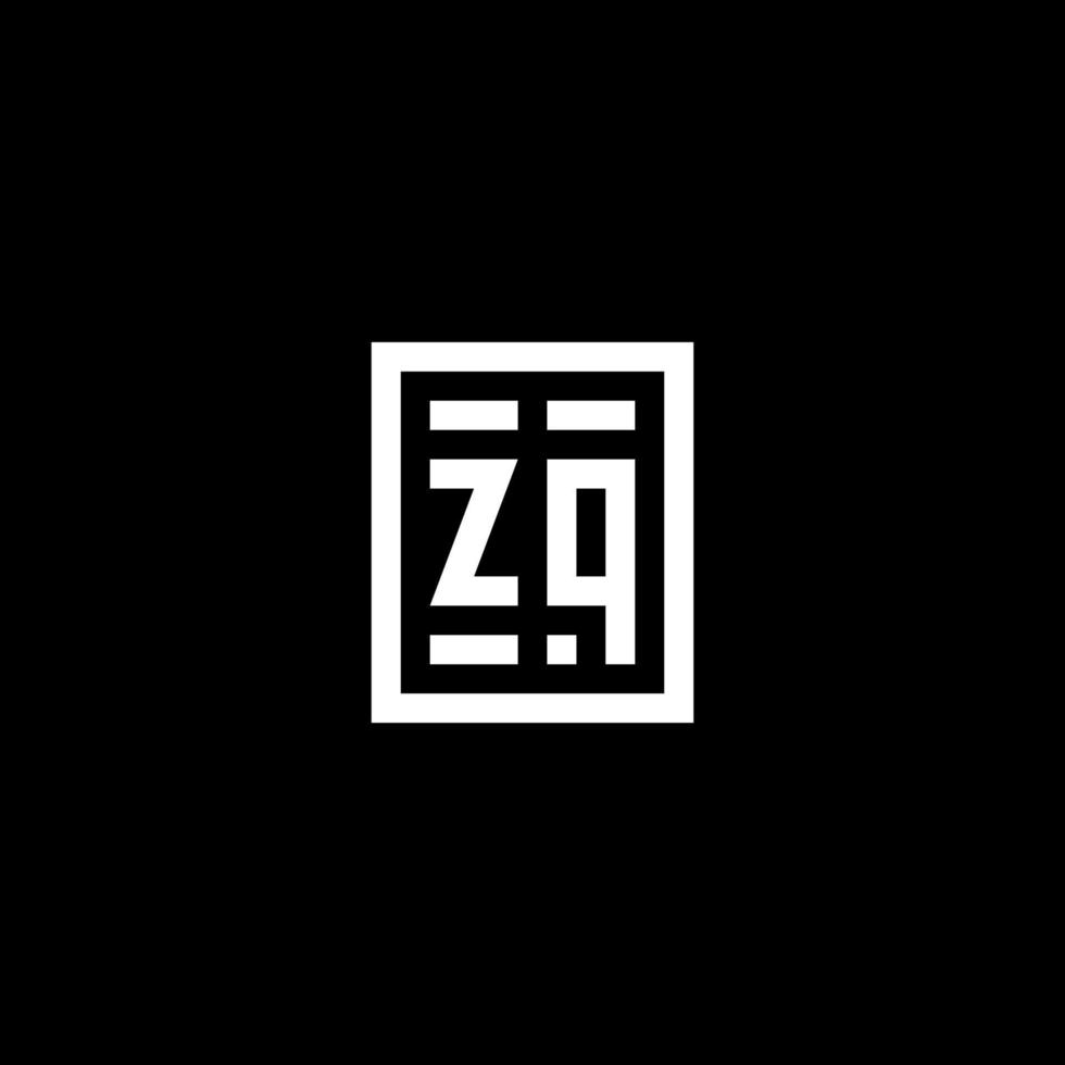 ZQ initial logo with square rectangular shape style vector