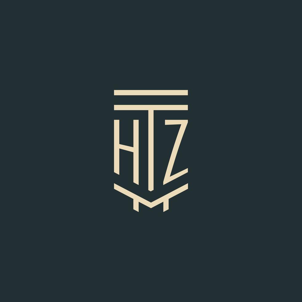 monograma inicial hz con diseños de logotipo de pilar de arte de línea simple vector