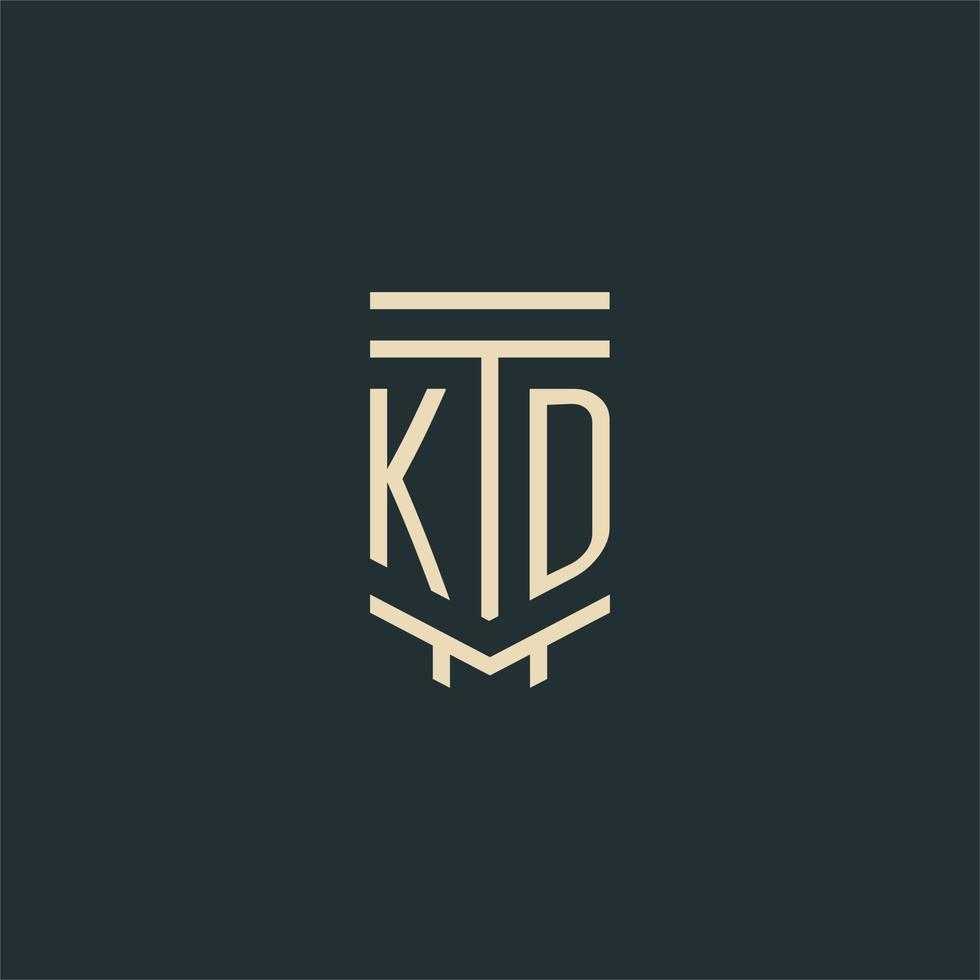 KD initial monogram with simple line art pillar logo designs vector
