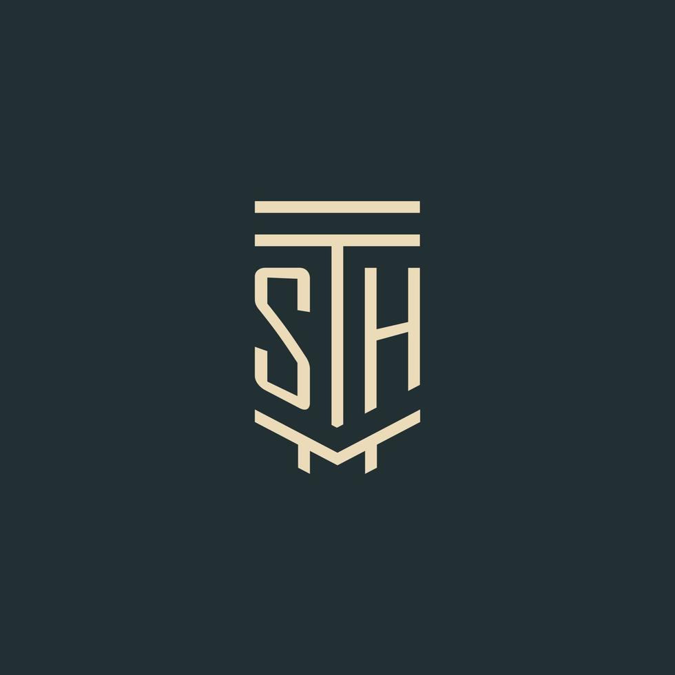 SH initial monogram with simple line art pillar logo designs vector