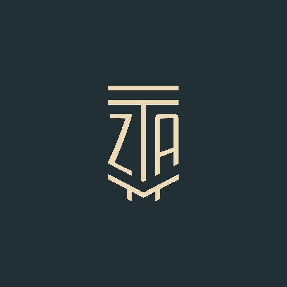 ZA initial monogram with simple line art pillar logo designs vector