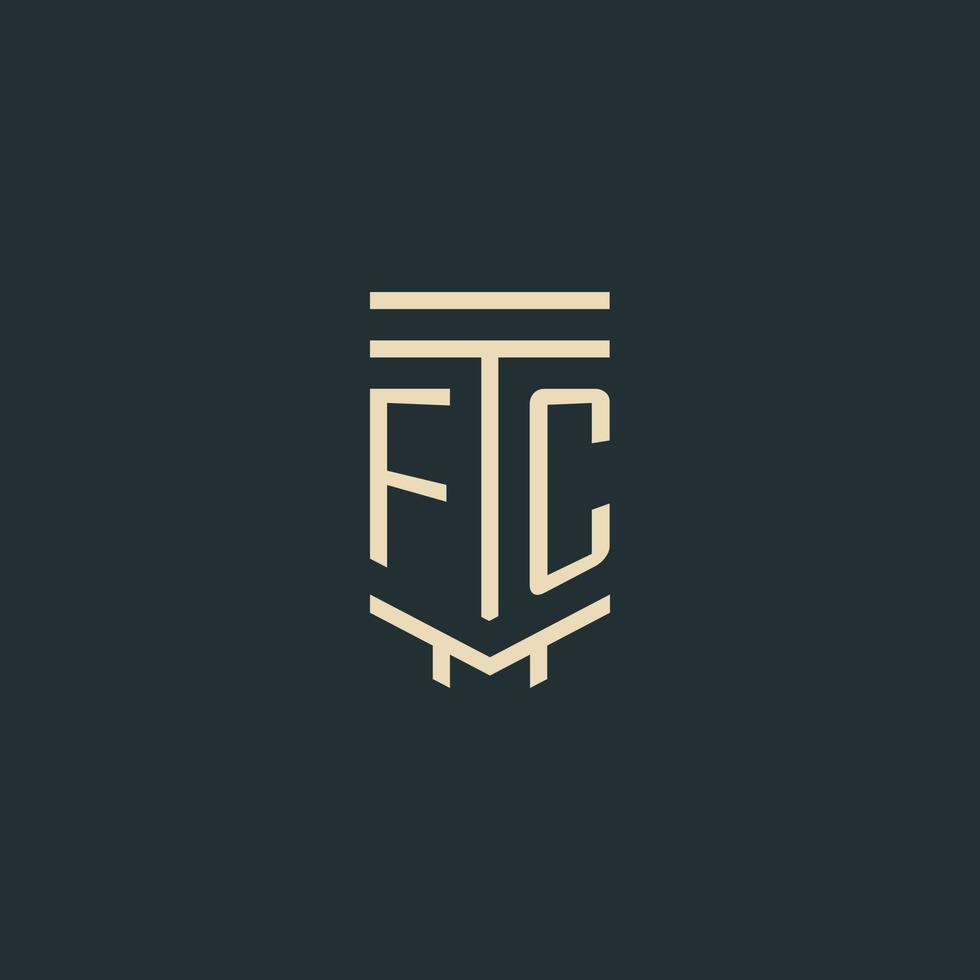 FC initial monogram with simple line art pillar logo designs vector