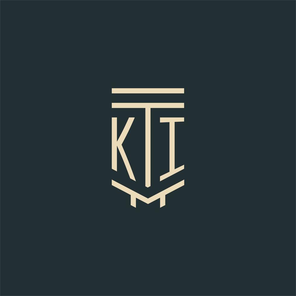 KI initial monogram with simple line art pillar logo designs vector