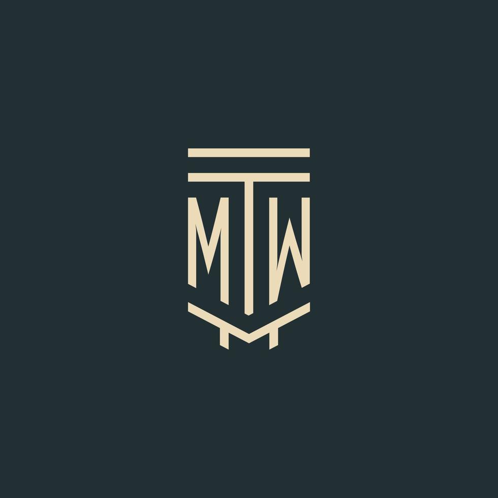 MW initial monogram with simple line art pillar logo designs vector