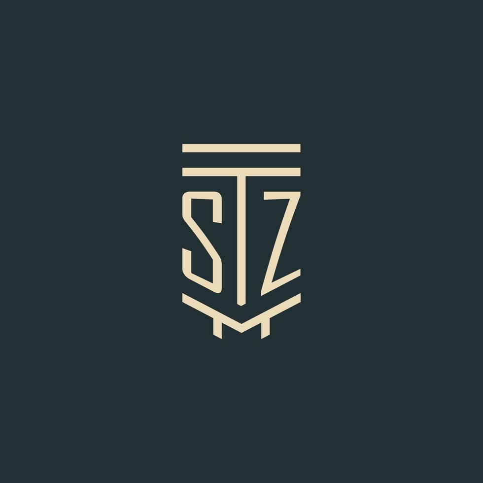 monograma inicial sz con diseños de logotipo de pilar de arte de línea simple vector