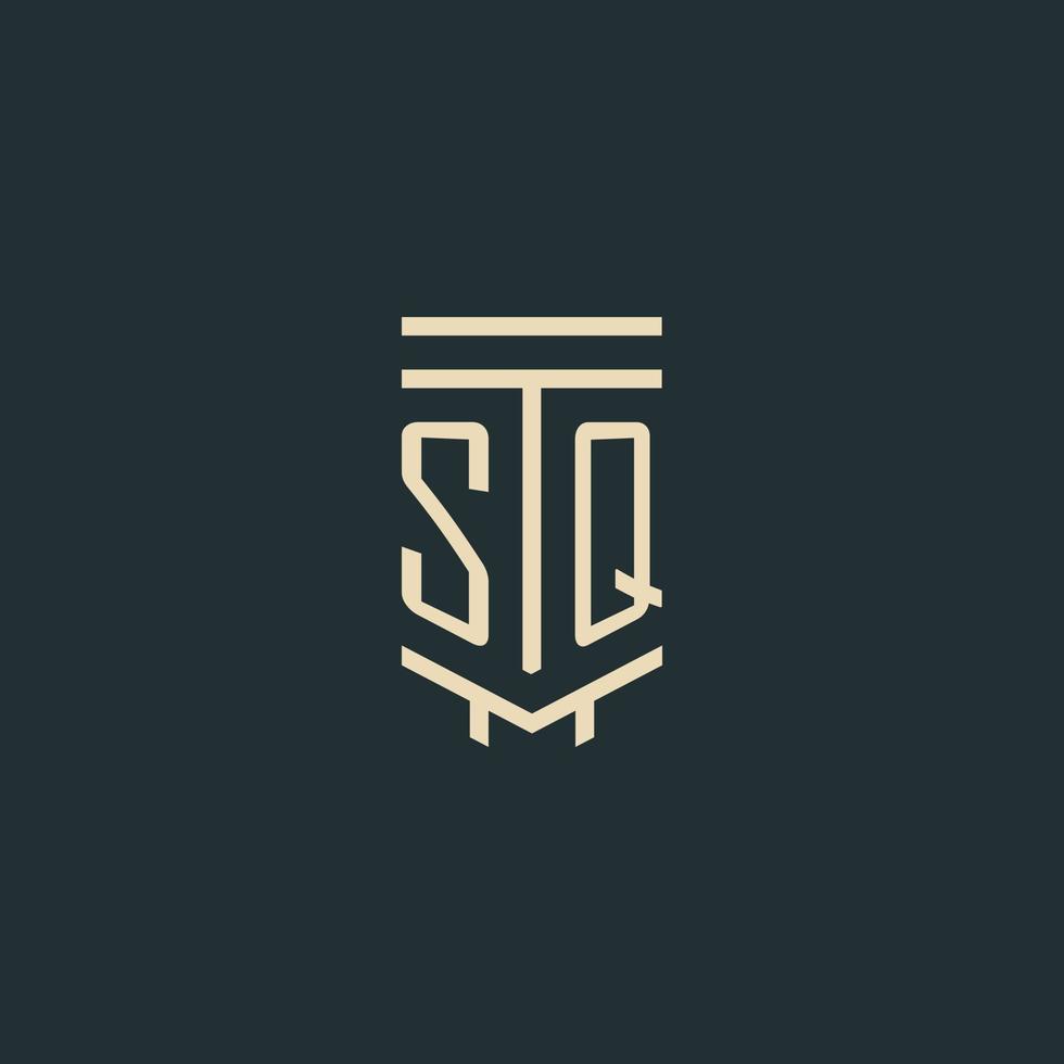 SQ initial monogram with simple line art pillar logo designs vector
